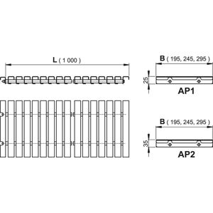 Alcaplast AP1- Prelivové rošt bez protišmyku, výška 25mm, šírka, 195mm, dĺžka 1000mm AP1-195-1000