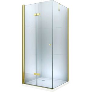 MEXEN/S - Sprchovací kút zalamovací Lima 100x70 cm, sklo číre, zlatý + vanička 856-100-070-50-00-4010