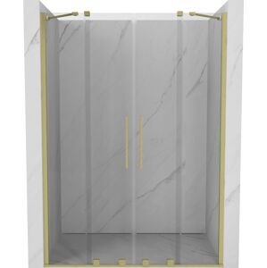 MEXEN/S - Velar Duo posuvné sprchové dvere 150, transparent, zlato kartáčovaná 871-150-000-02-55