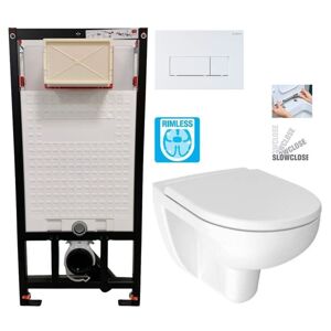 DEANTE Podstavný rám, pre závesné WC misy + SLIM tlačidlo bílé + WC JIKA LYRA PLUS RIMLESS + SEDADLO duraplastu SLOWCLOSE CST_WC01 A51P LY2