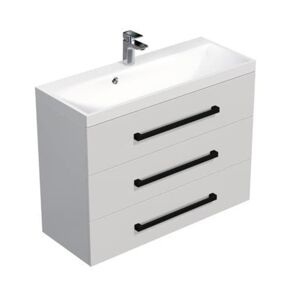 Kúpeľňová skrinka s čiernou úchytkou a umývadlom SAT Cube Way 100x47,5x40 cm biela lesk lesk/mat CUBE2C1003BL